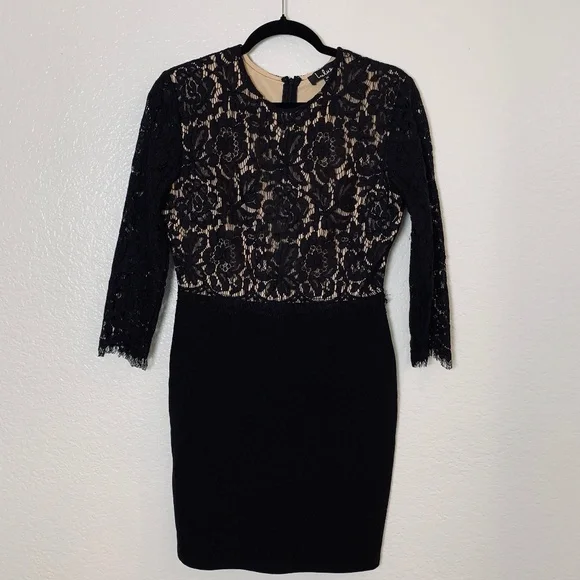 Lulus Dress Black Lace Bodycon Size Medium Long Sleeve LBD Whimsygoth Witchy - Picture 2 of 12